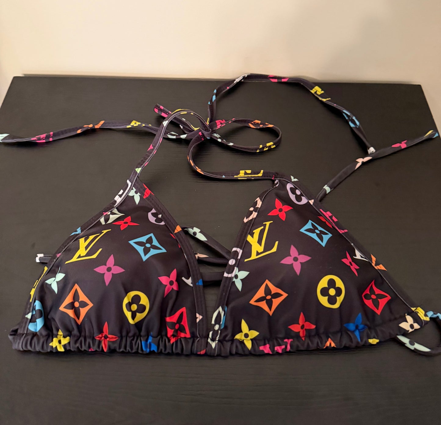 Monogram Black/Rainbow Bathing Suit Top - M