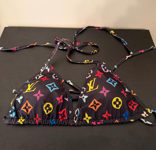Monogram Black/Rainbow Bathing Suit Top - M