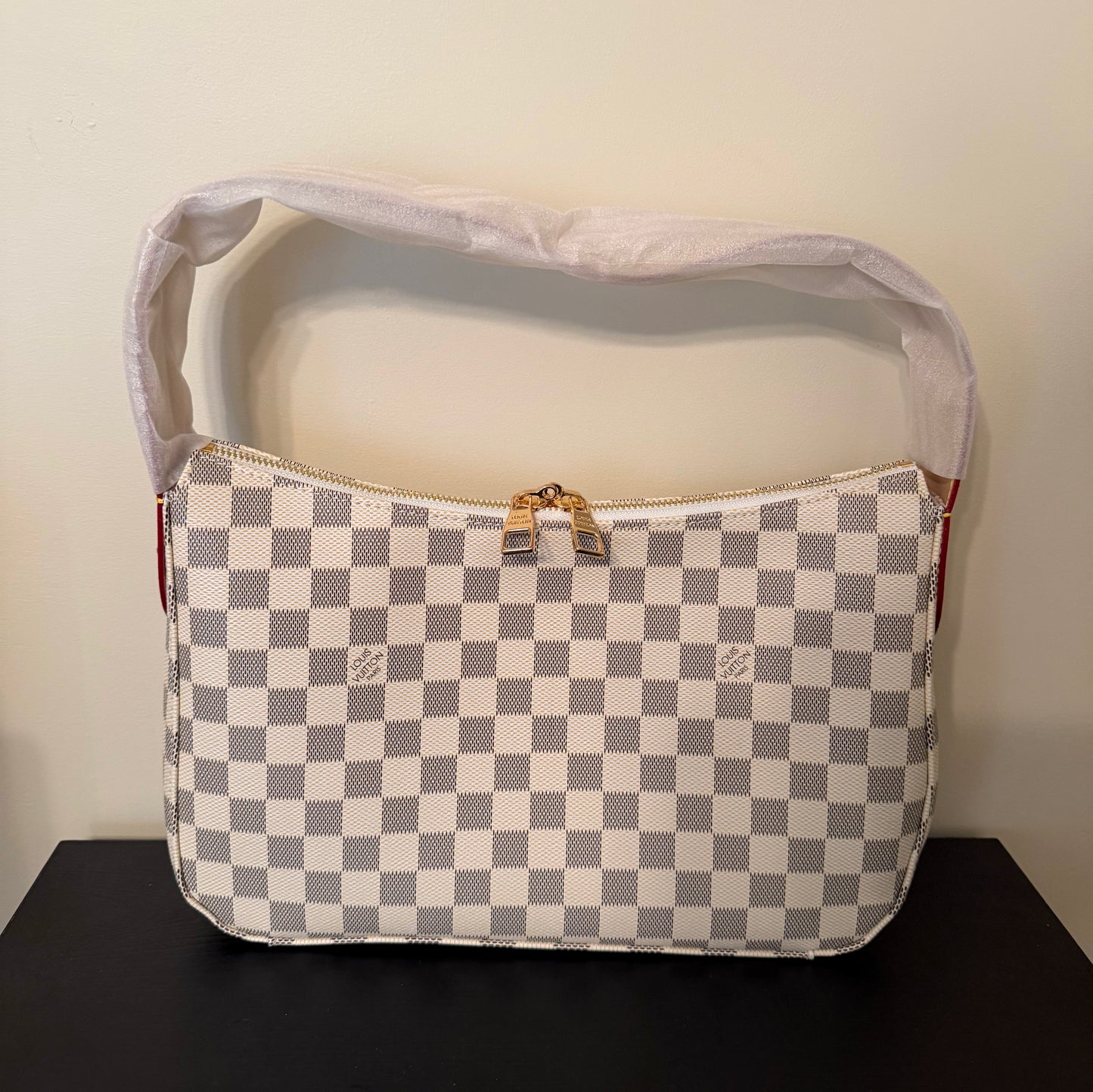 White Checkered Monogram Slouch Handbag
