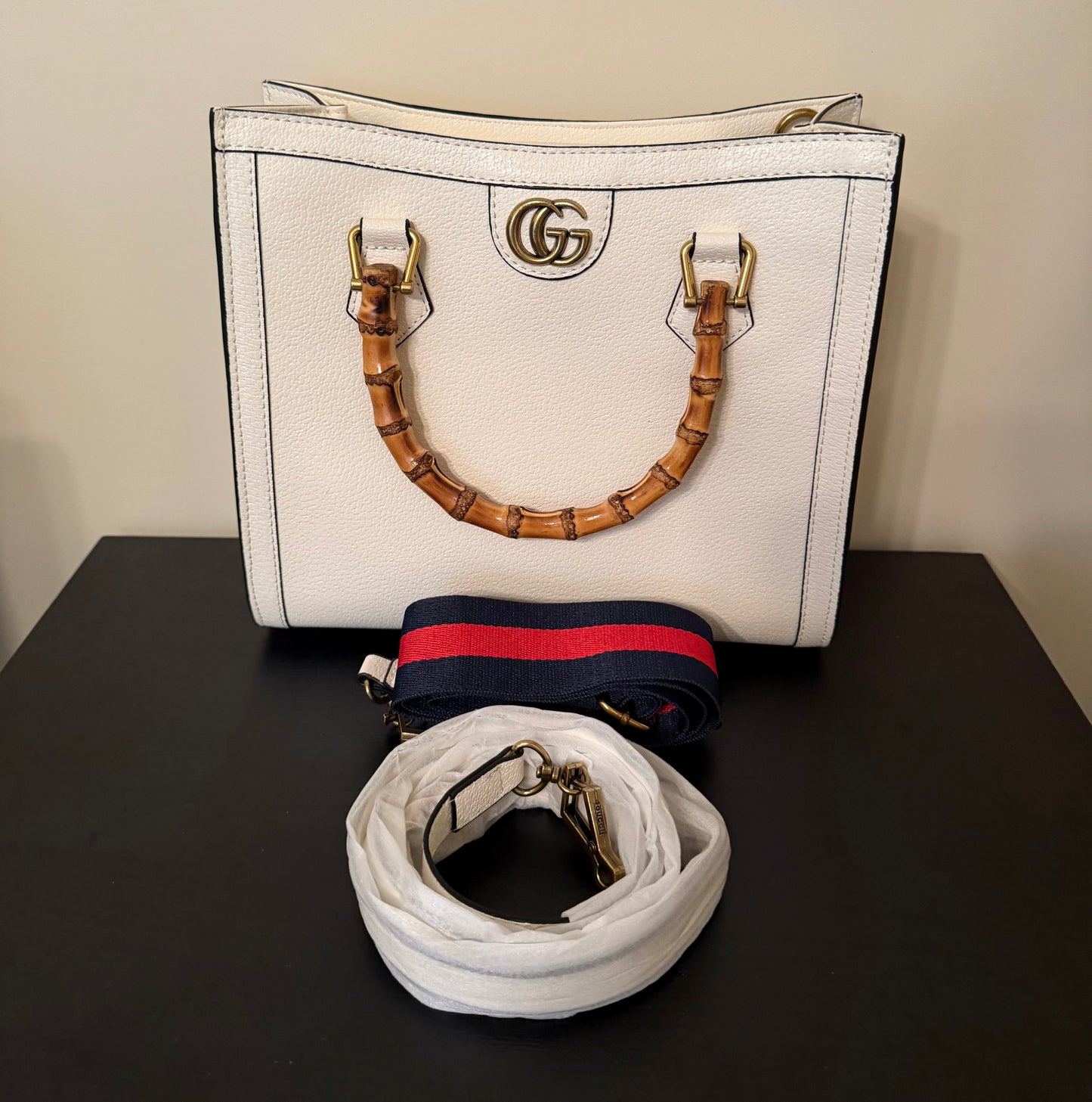 Double G White/Gold Diana Tote