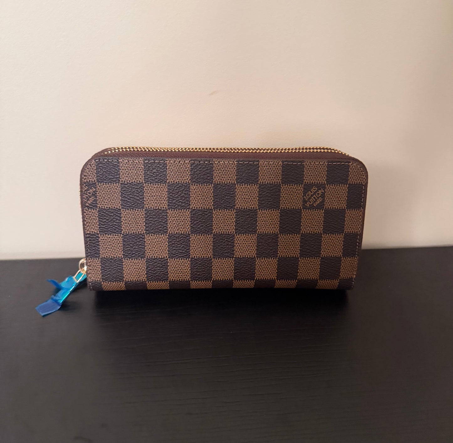 Brown Checkered Double Zip Wallet
