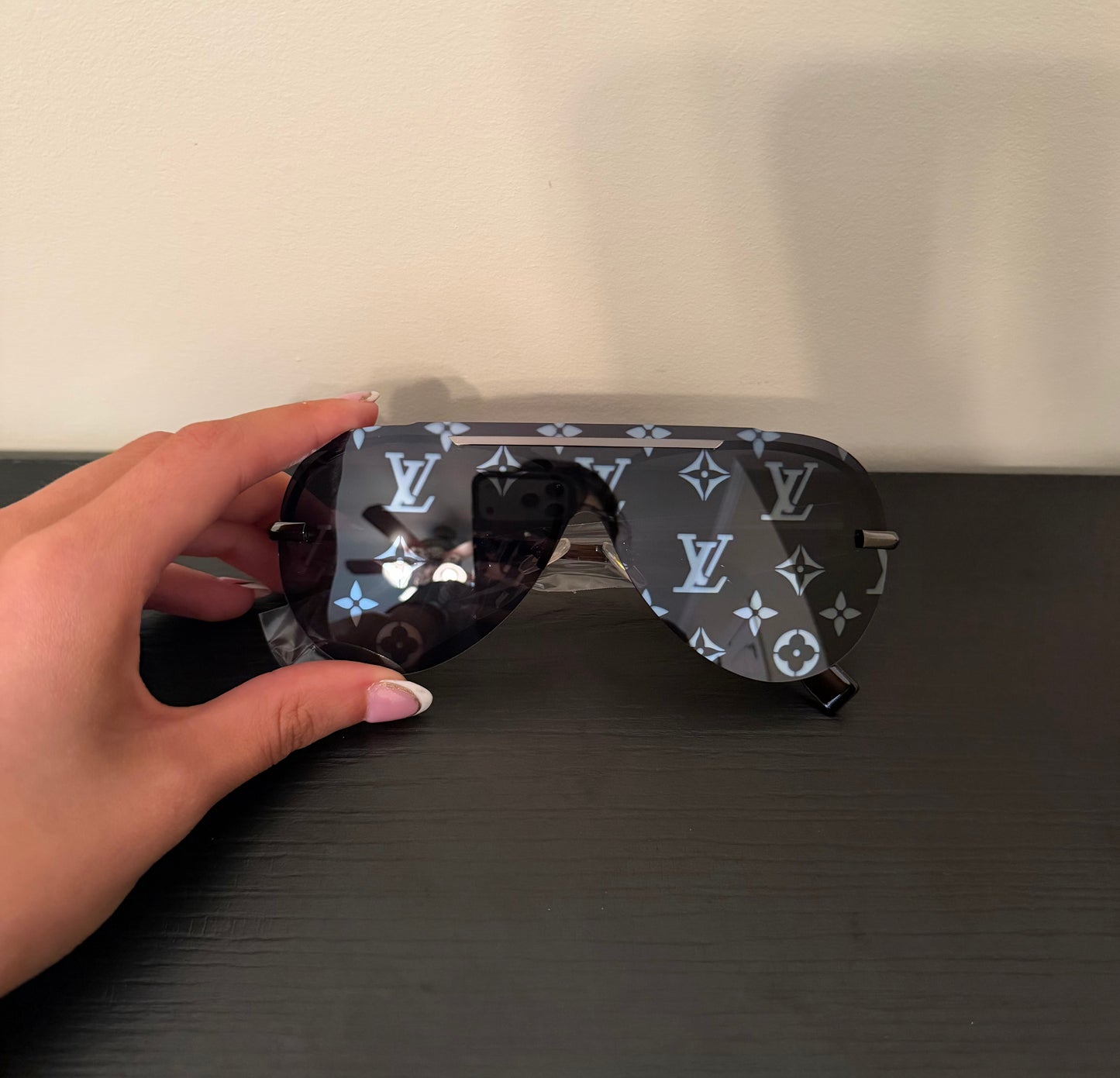 Black Monogram Aviator Printed Sunnies