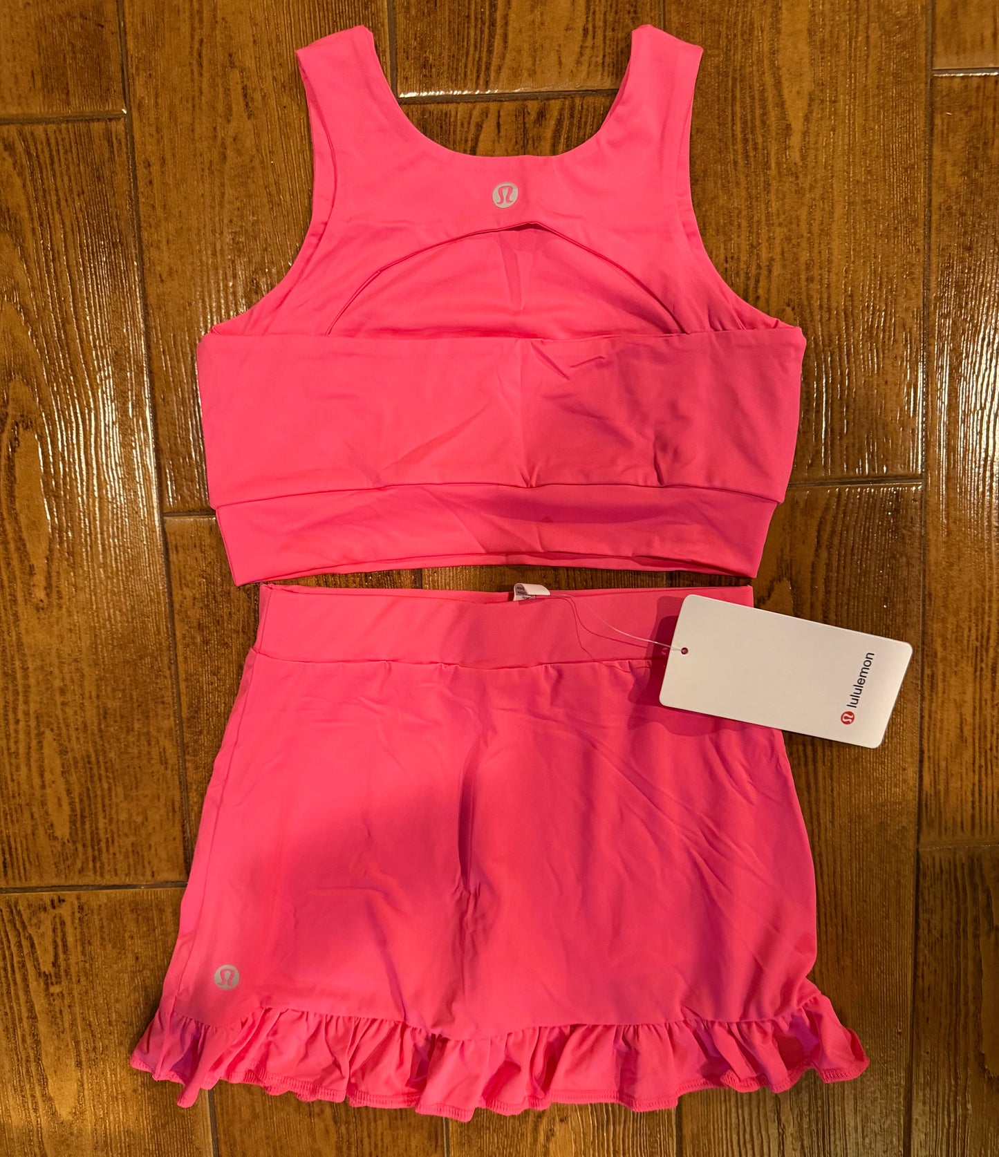 🍋 Kids Bright Pink Ruffle Tank/Skirt Athletic Set