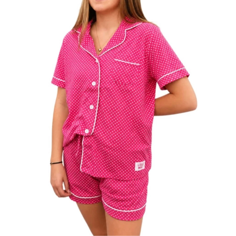 Lulu Mac Hot Pink/White Polka Dot Pajama Set