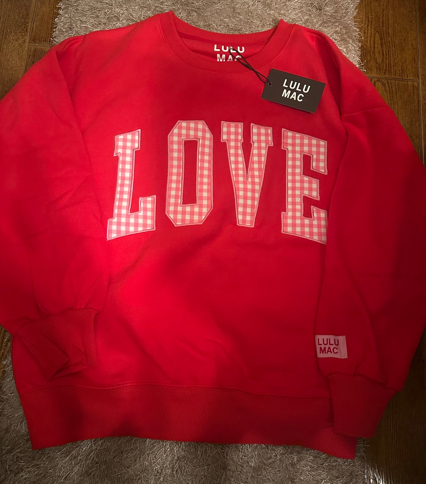 Lulu Mac LOVE Red/Pink Gingham Sweatshirt - IN STOCK
