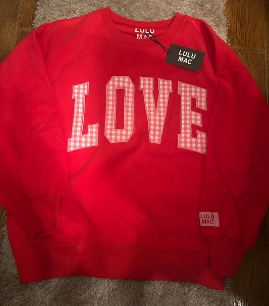 Lulu Mac LOVE Red/Pink Gingham Sweatshirt - IN STOCK