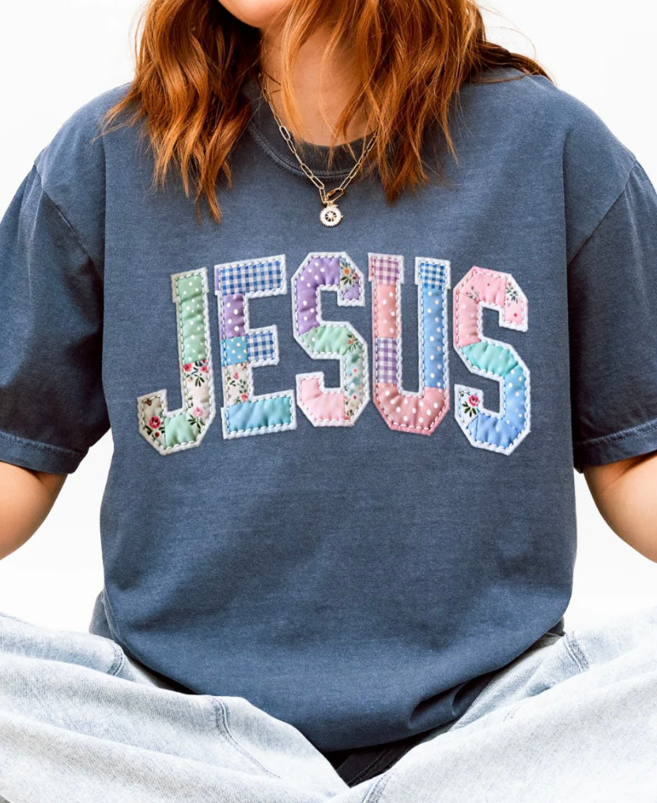 Jesus Patchwork Vinyl Graphic Tops