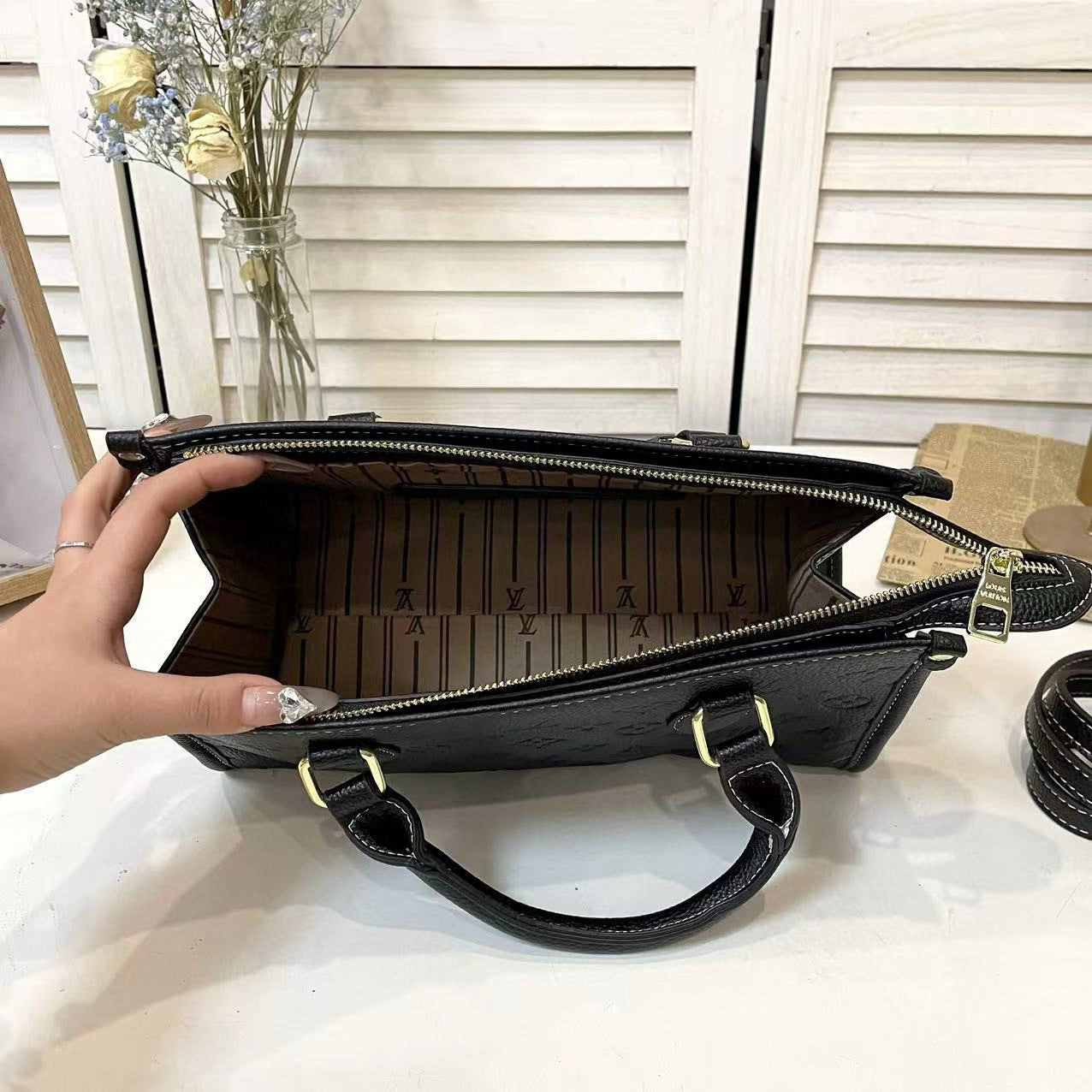 BF - Black Monogram Long Shoulder Bag