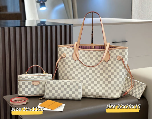 FLASH SALE 🎊 - White Checkered Carryall & Accessories Combination Set