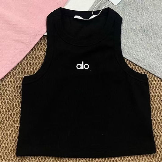 A L O Black Cropped Tank Top (Large)