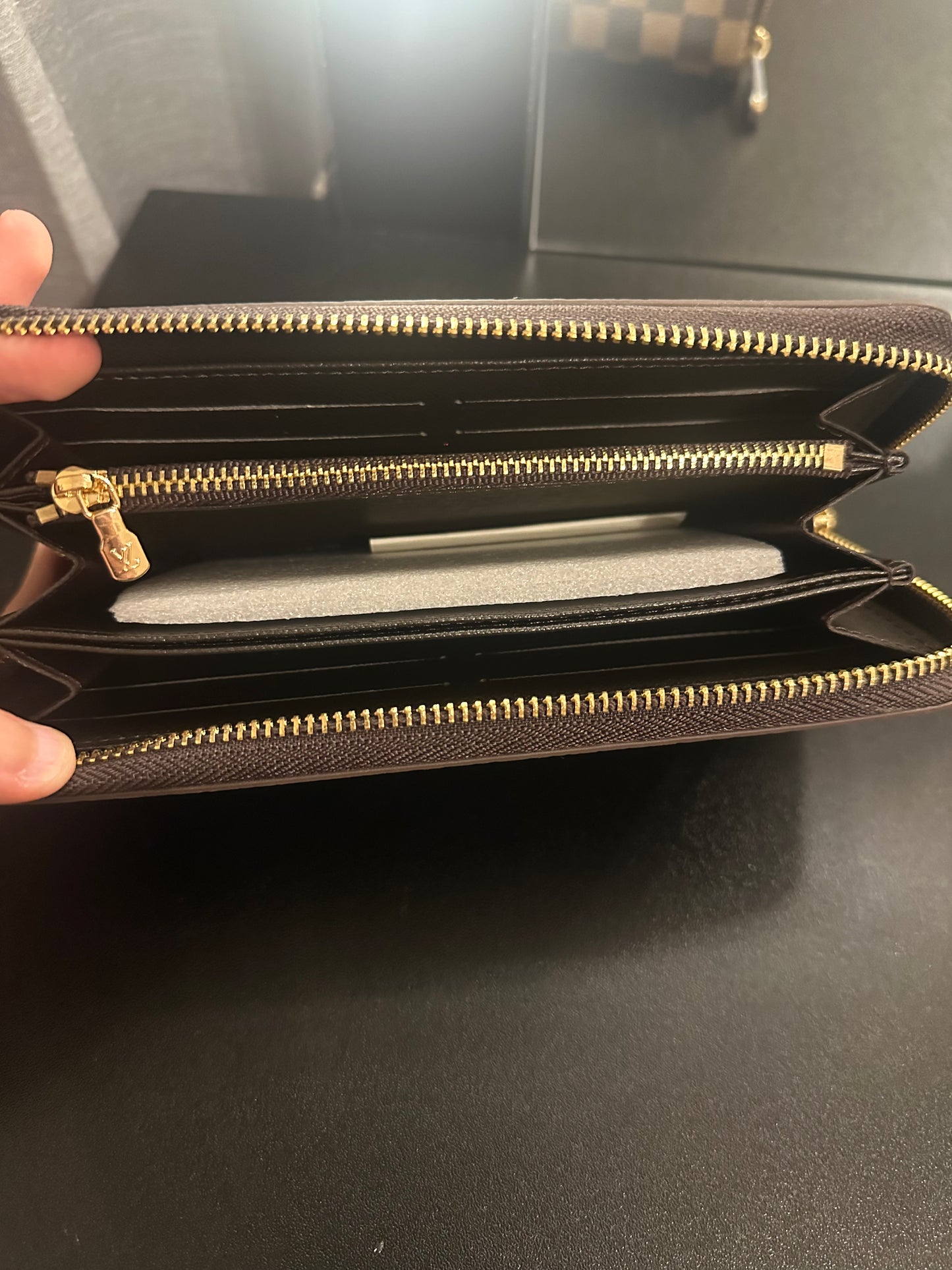 Brown Checkered Zip Wallet