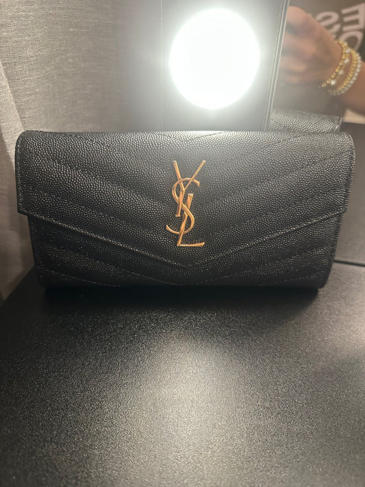 Y $ Black & Gold Snap Wallet