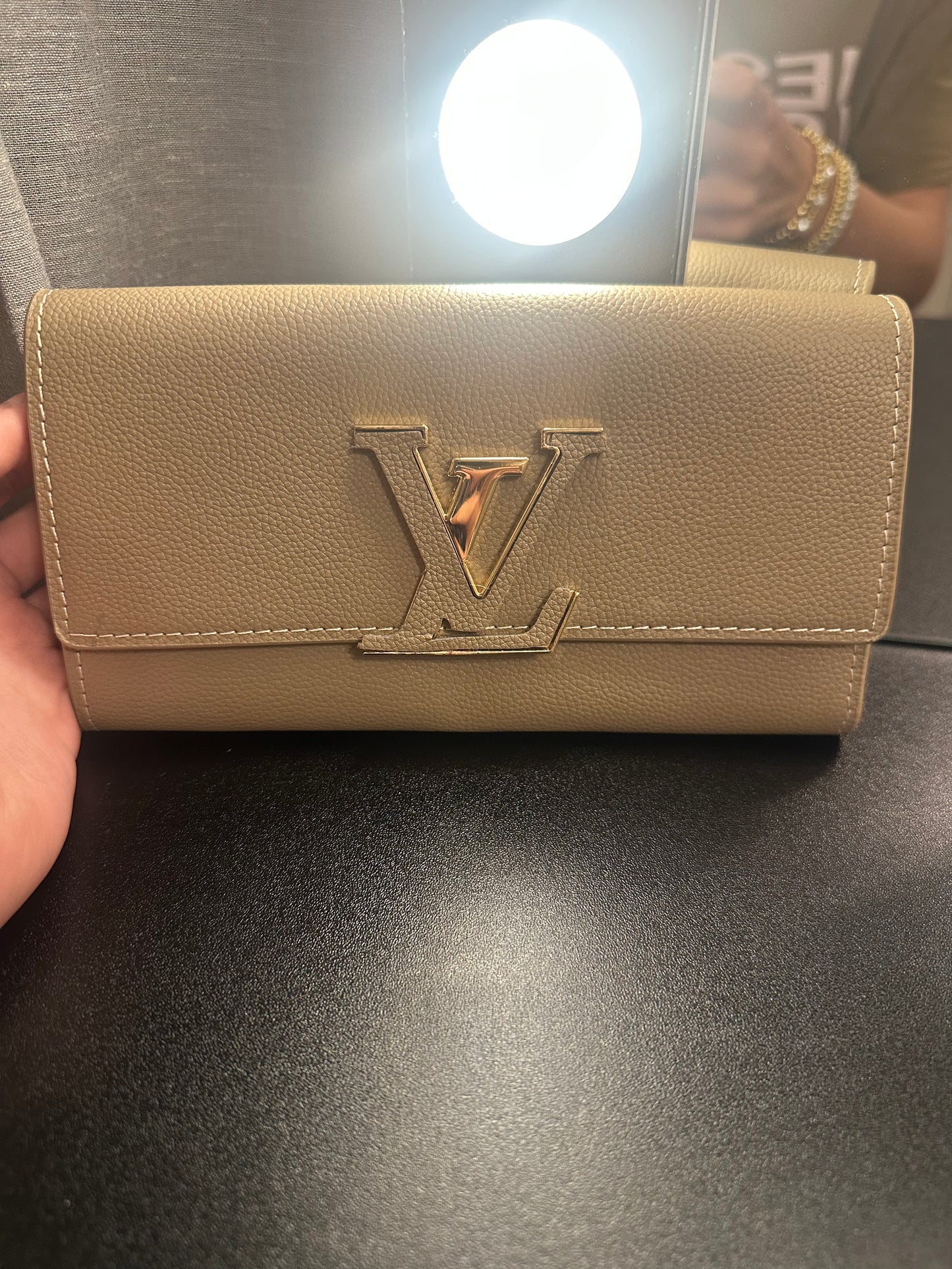 DISCOUNTED Tan Modern Flip Wallet (FRONT IS PEELING!)