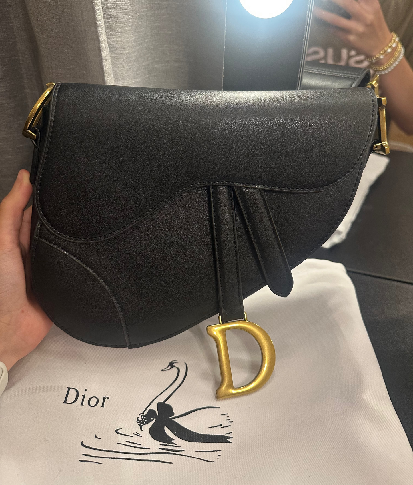 Black & Gold Chic Curve Saddle Bag (Only Long Strap)