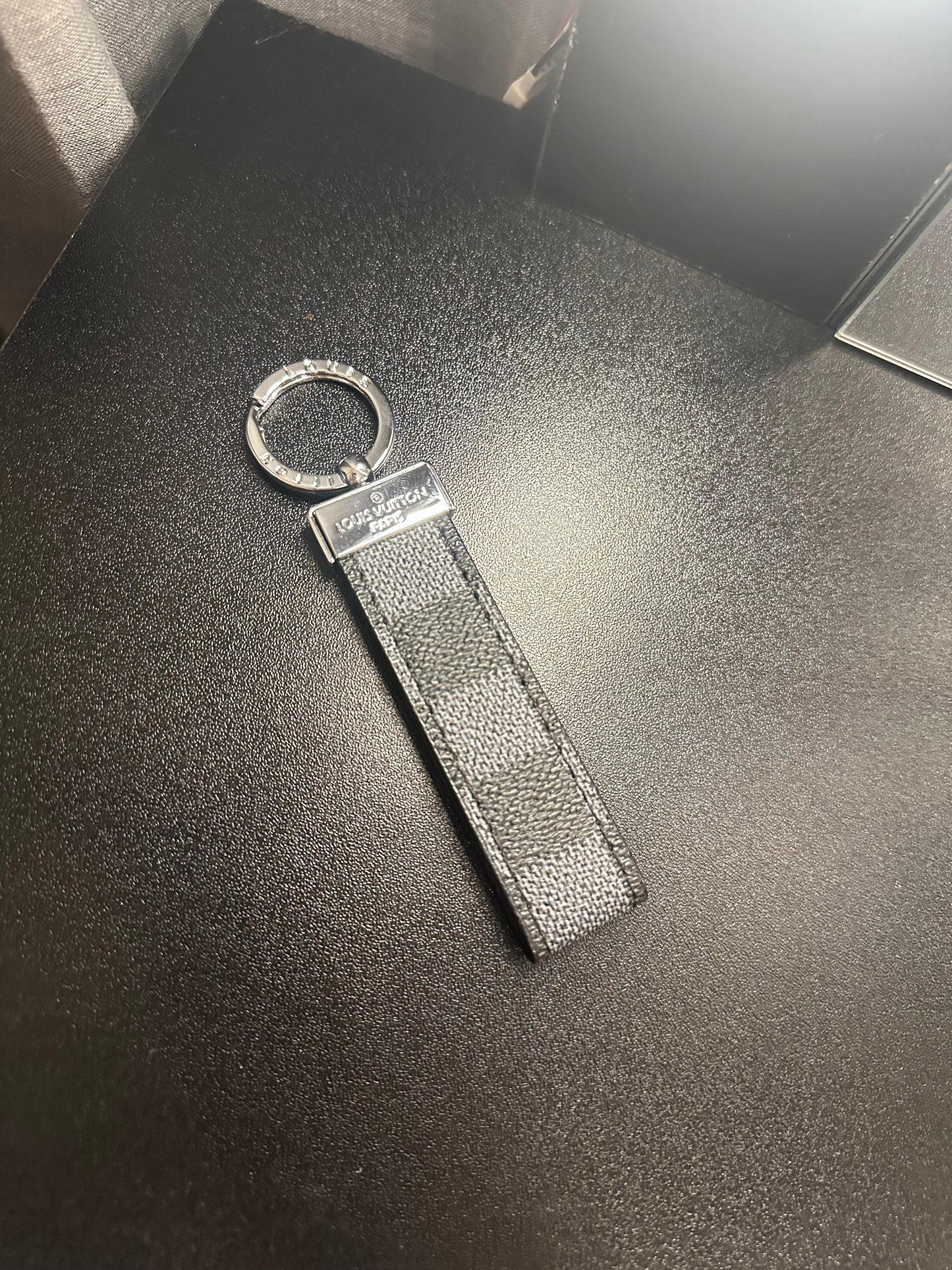 Black Checkered Mini Keychain (Silver Hardware)