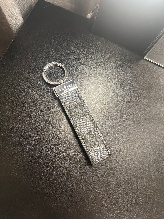Black Checkered Mini Keychain (Silver Hardware)