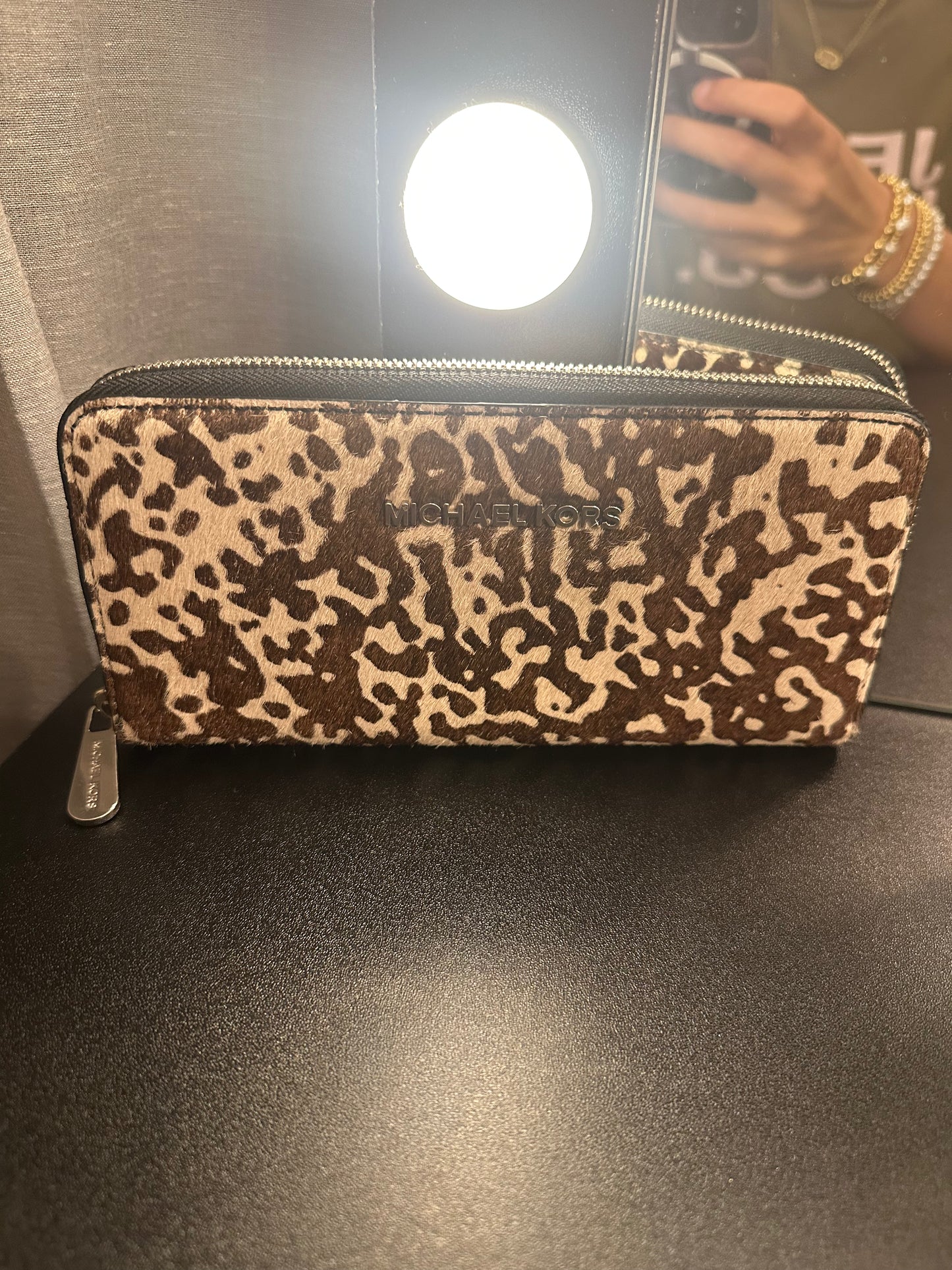 M K Cow Print Zip Wallet