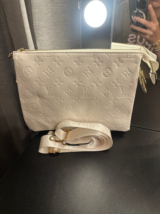DISCOUNTED White Cousin Bag (Strap is faded a little from the interior!)