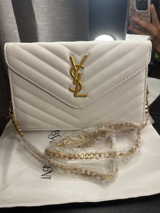 White/Gold Y $ Rectangular Wallet Bag