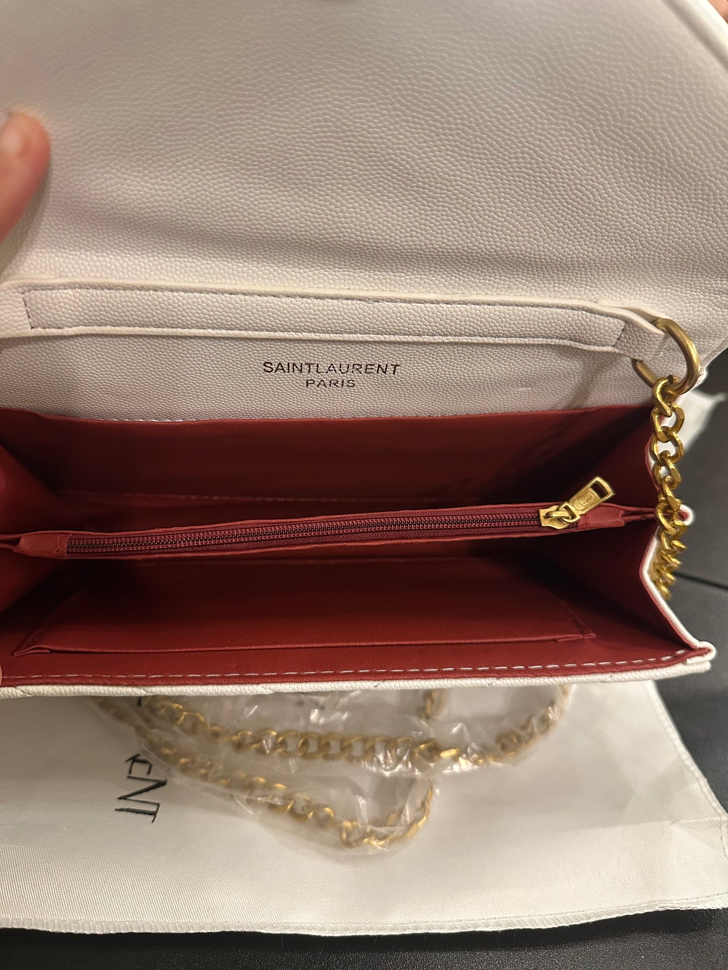 White/Gold Y $ Rectangular Wallet Bag