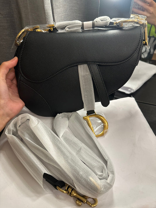 Black & Gold Chic Curve Saddle Bag (Long & Short Strap)