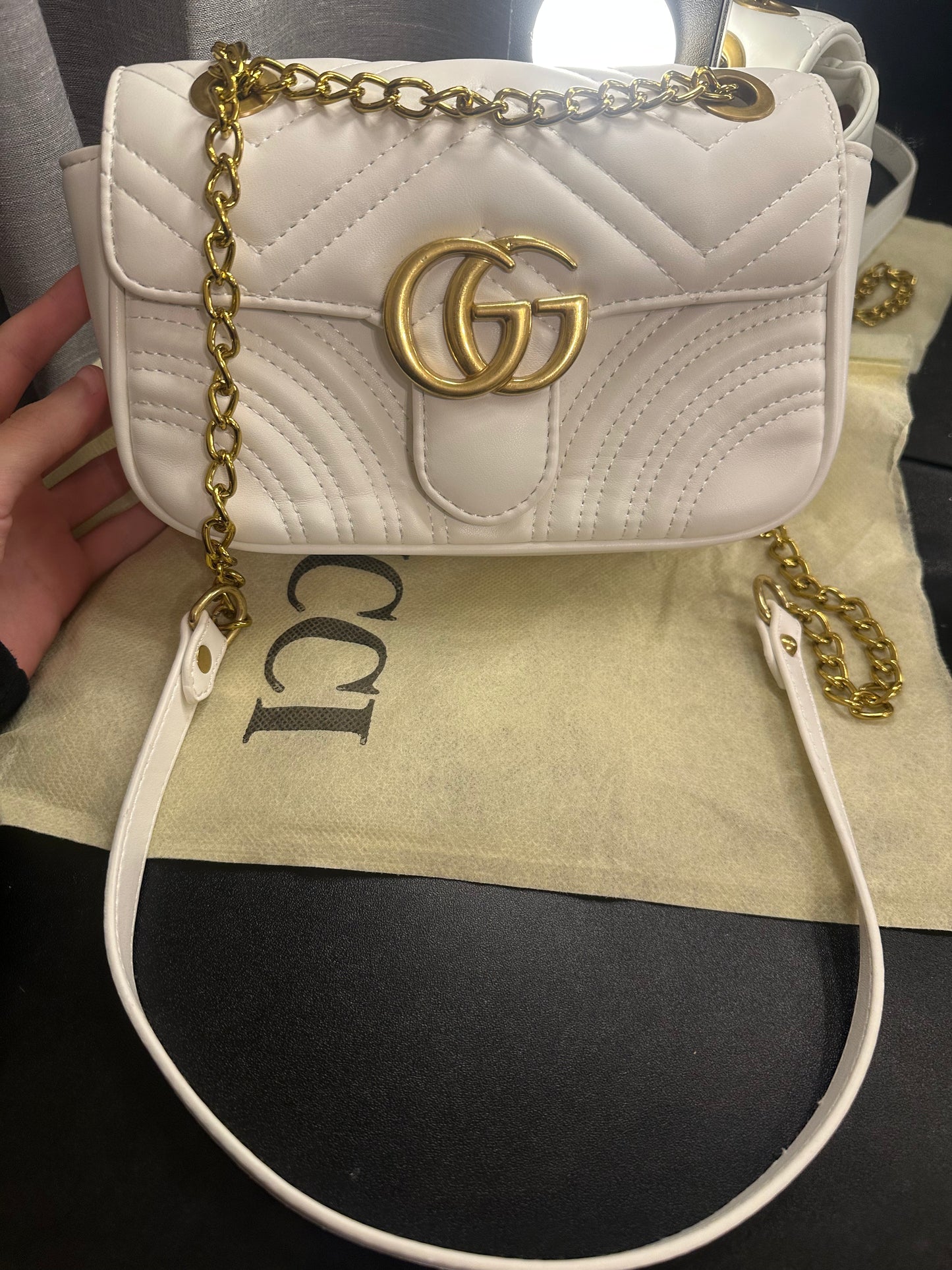 White Double G Mont Quilted Shoulder Bag (Small)