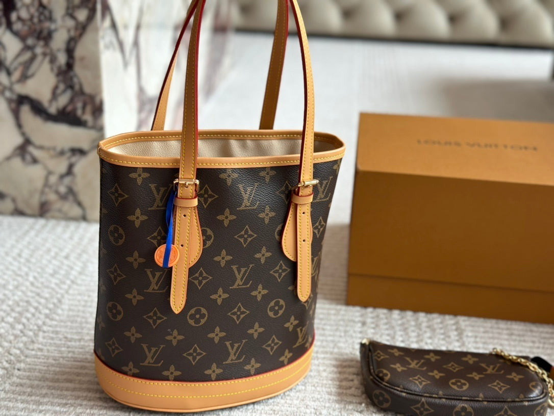 Brown Monogram Mini Bucket Handbag