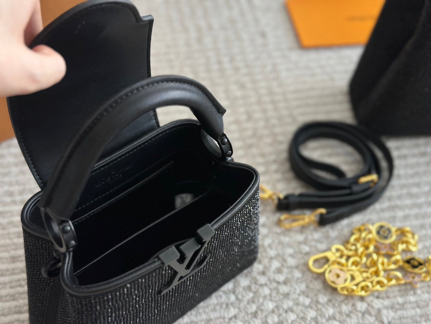 Black Monogram Dazzle Cappuccino Bags