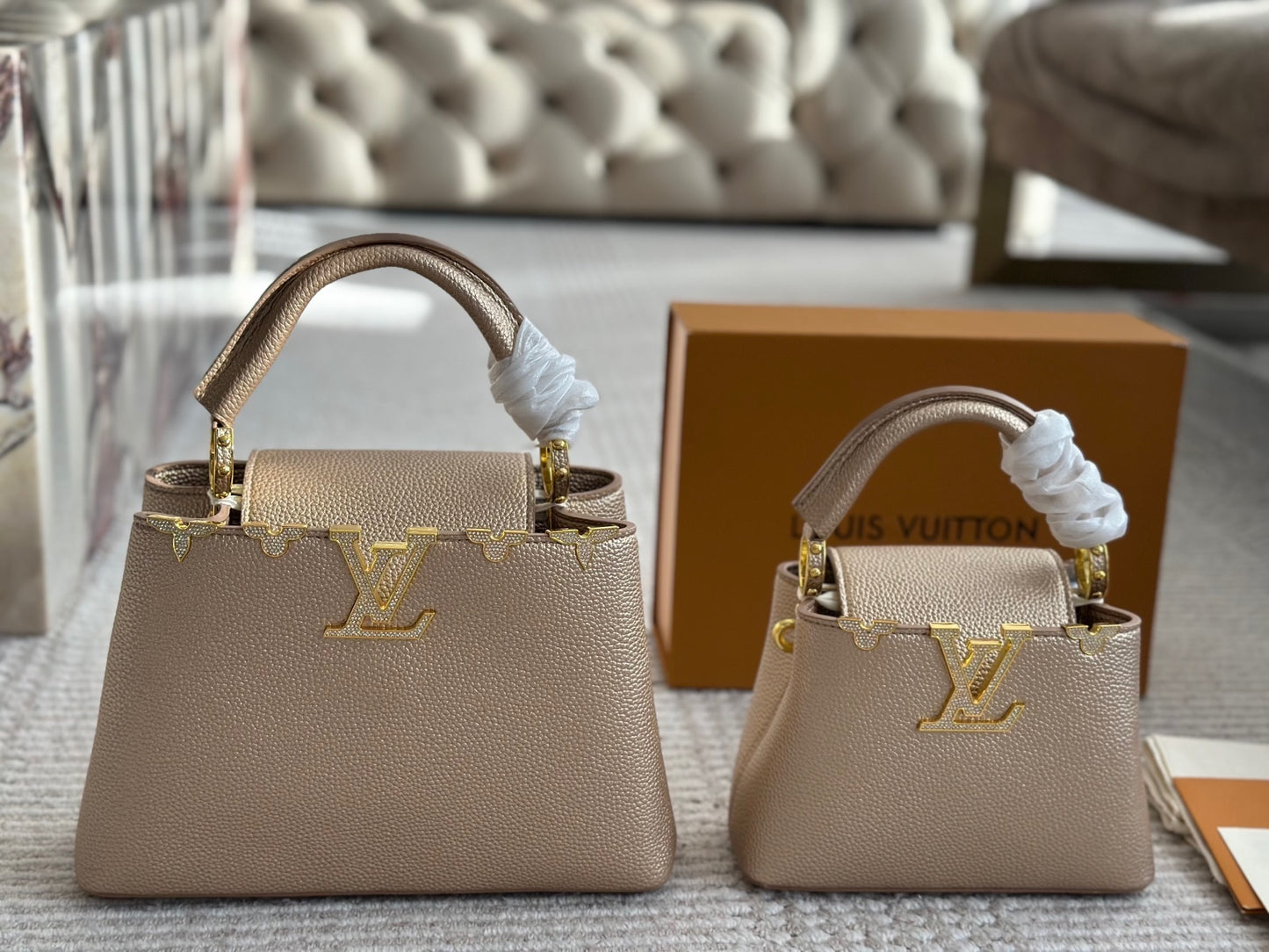 Tan/Gold Monogram Cappuccino Bags