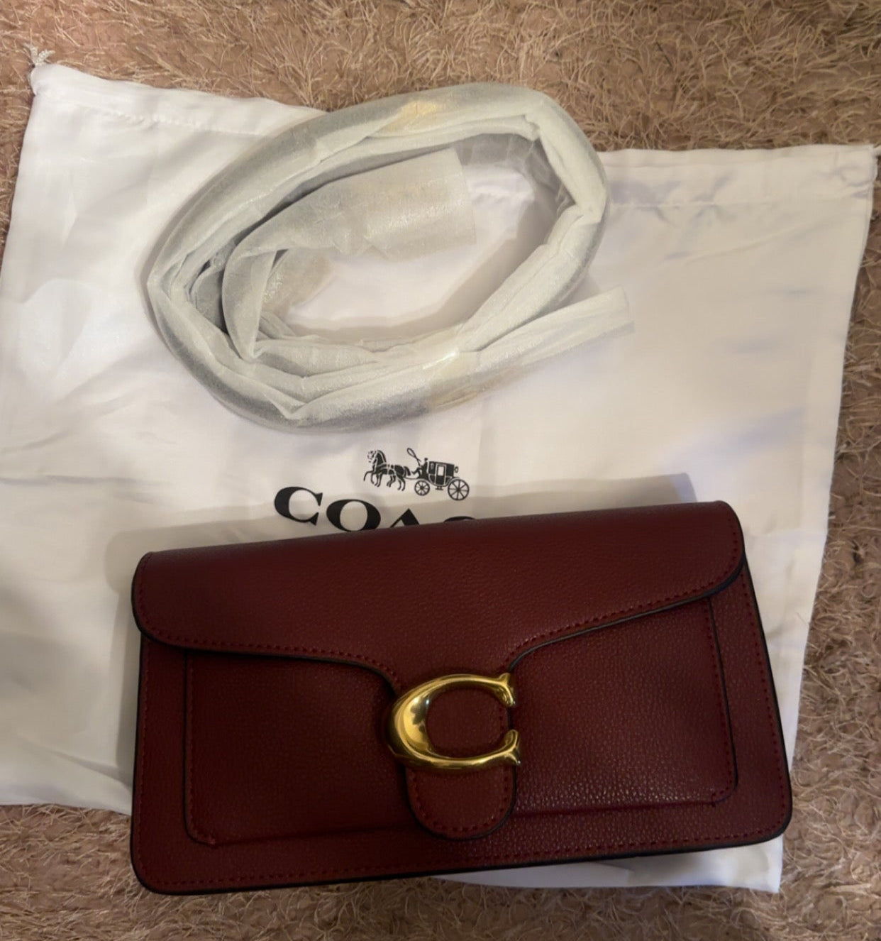 Signature C Burgundy Foldover Shoulder Bag