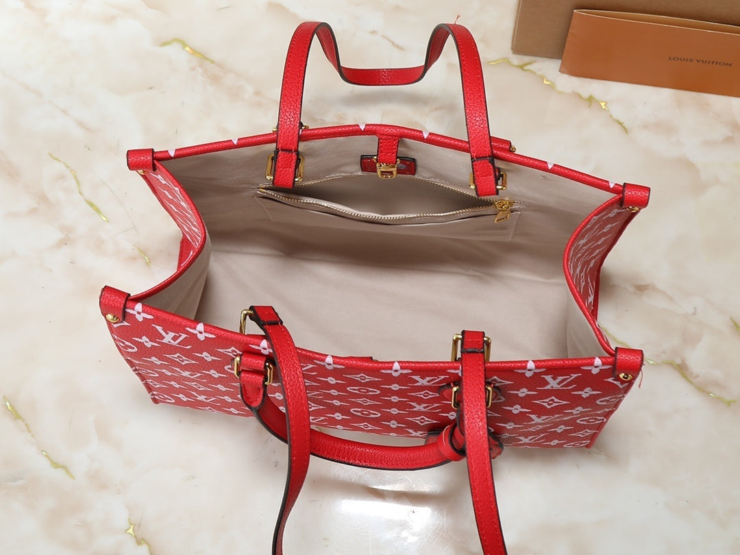 Monogram Red/White On the Move Totes