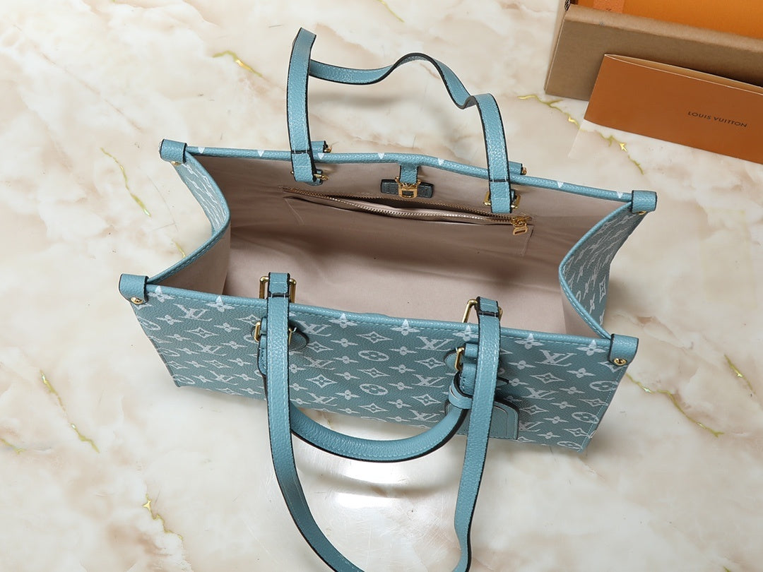 Monogram Teal/White On the Move Totes