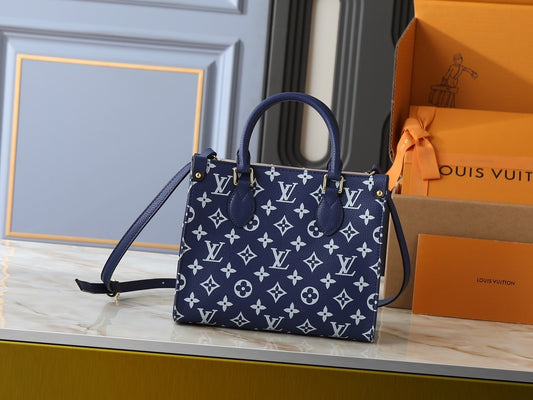 Monogram Navy/White On the Move Totes