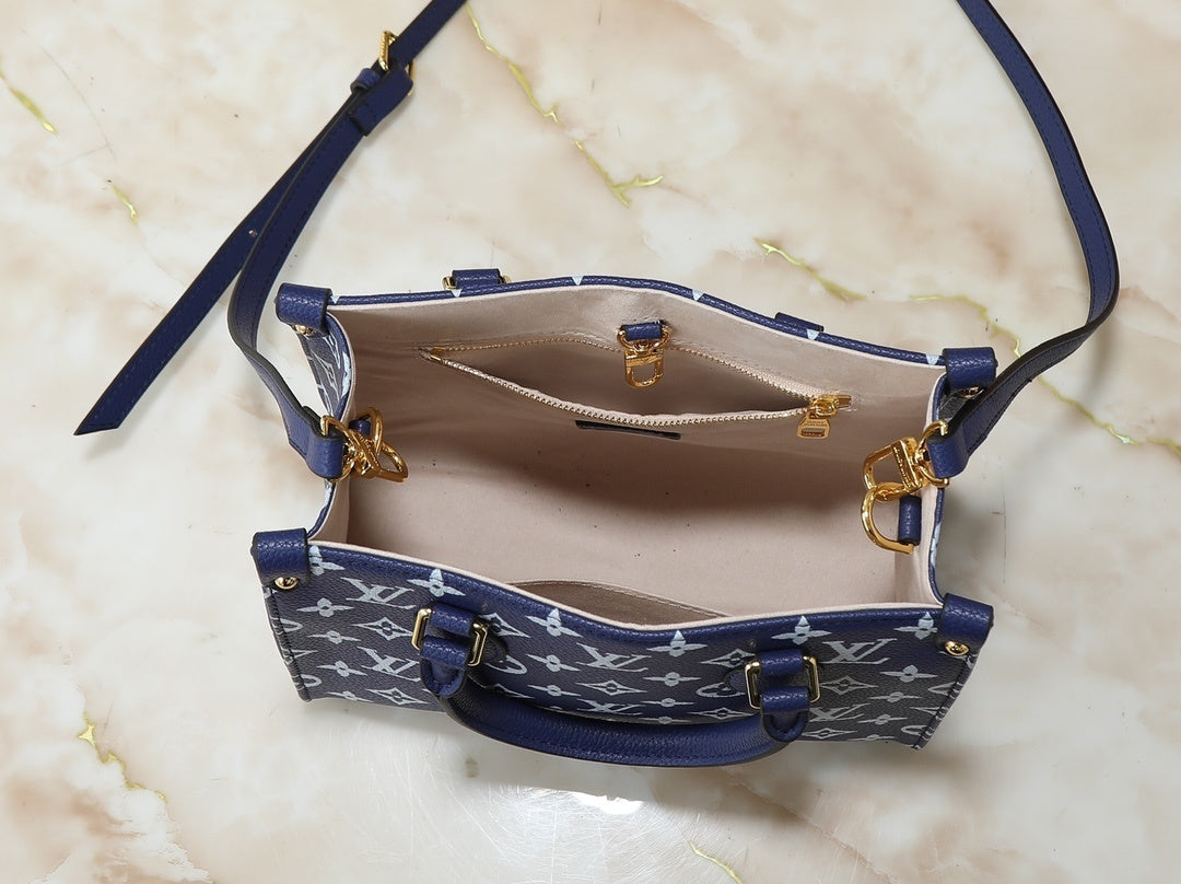 Monogram Navy/White On the Move Totes