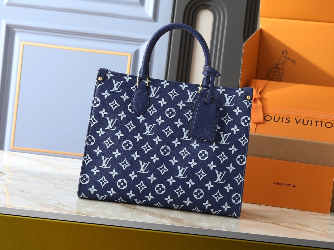 Monogram Navy/White On the Move Totes