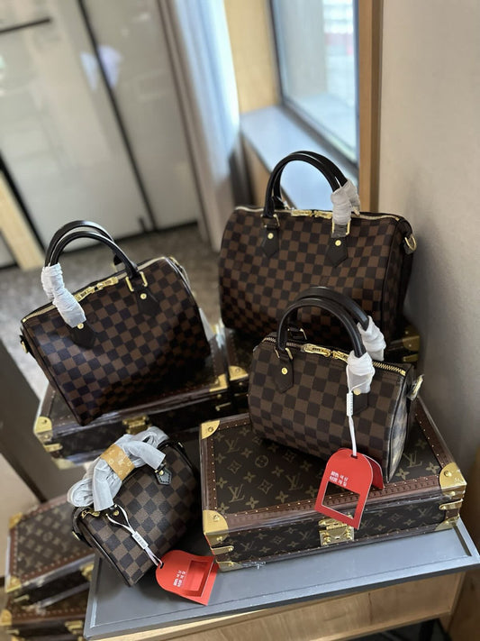 Brown Checkered Mini Duffle Purses