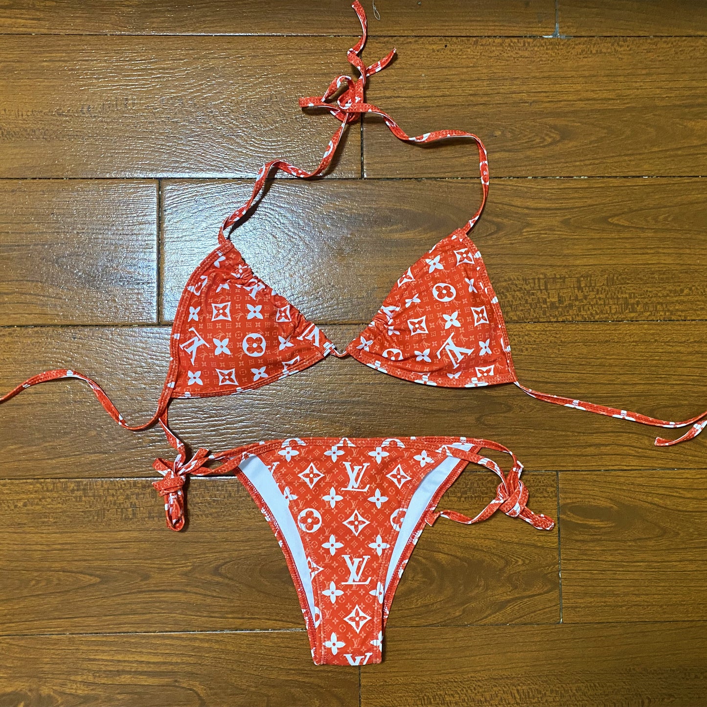 Monogram Orange/White Bikini Bathing Suit
