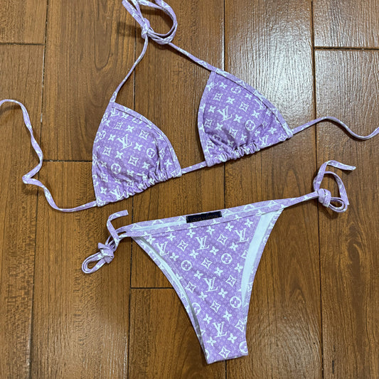 Monogram Purple/White Bikini Bathing Suit