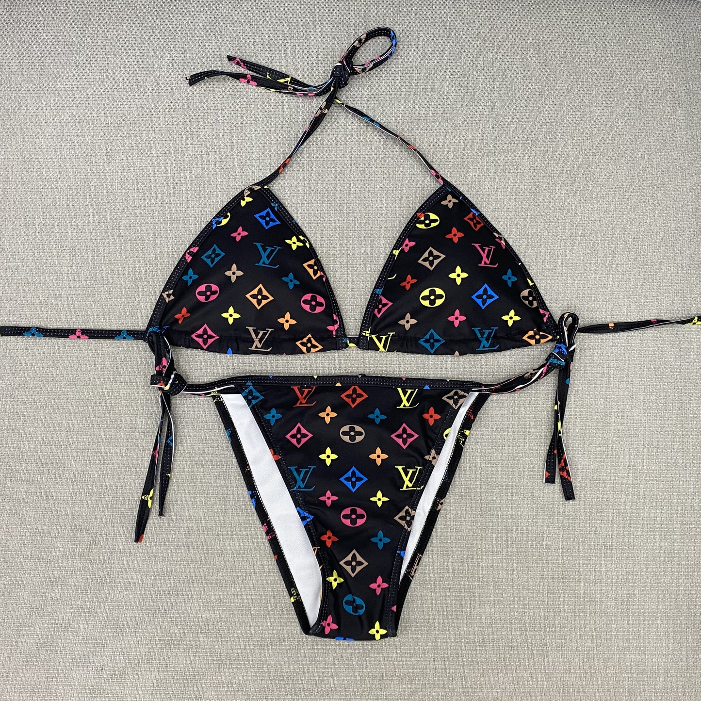 Monogram Black/Rainbow Bikini Bathing Suit