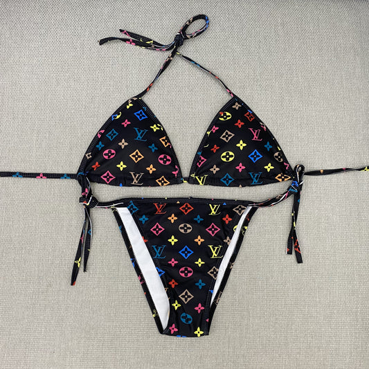 Monogram Black/Rainbow Bikini Bathing Suit