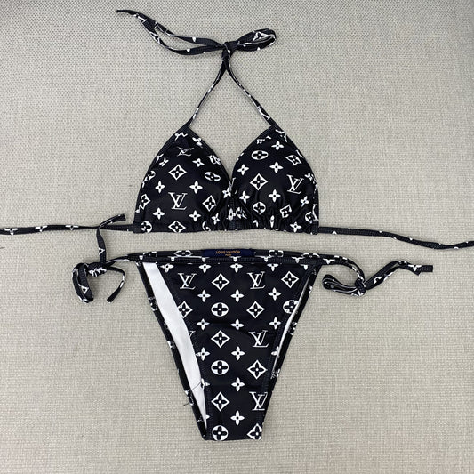 Monogram Black/White Bikini Bathing Suit