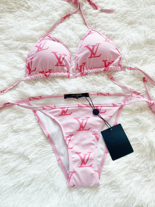Monogram Double Pink Bikini Bathing Suit