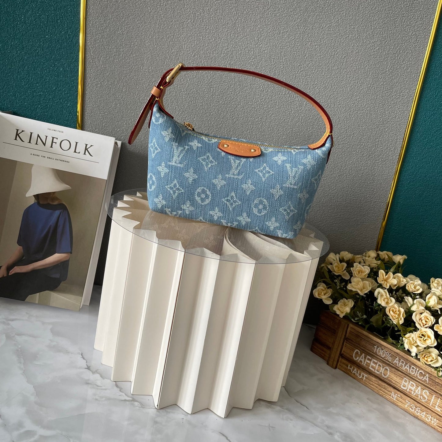 Light Blue Denim Curve Bag