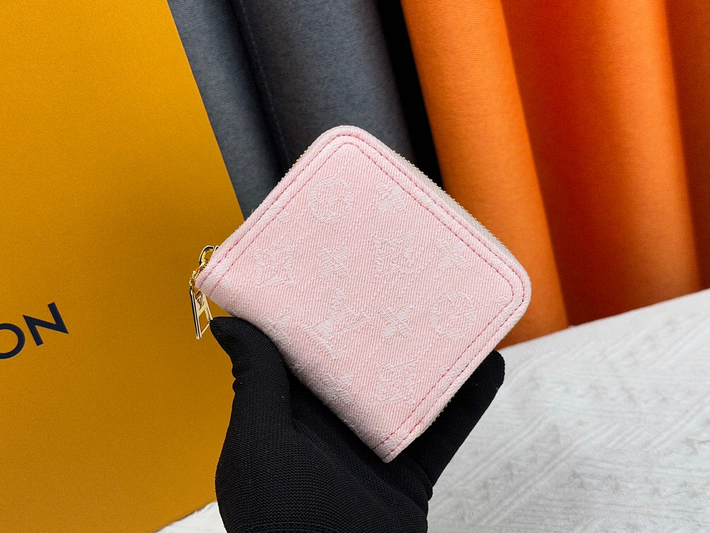 Light Pink Denim Zip Wallets