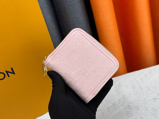 Light Pink Denim Zip Wallets