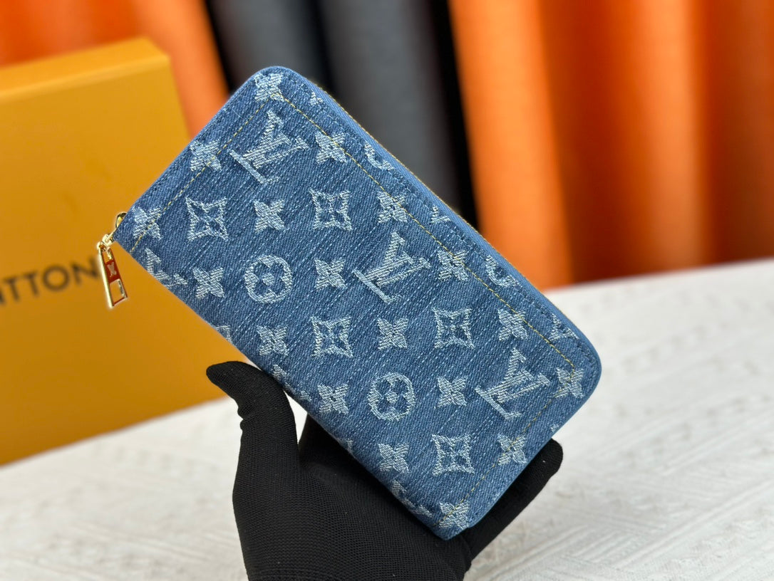 Monogram Blue Denim Zip Wallets