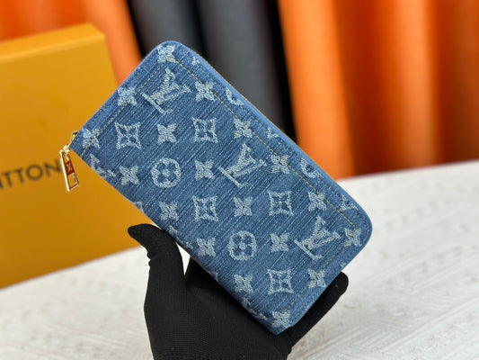 Monogram Blue Denim Zip Wallets