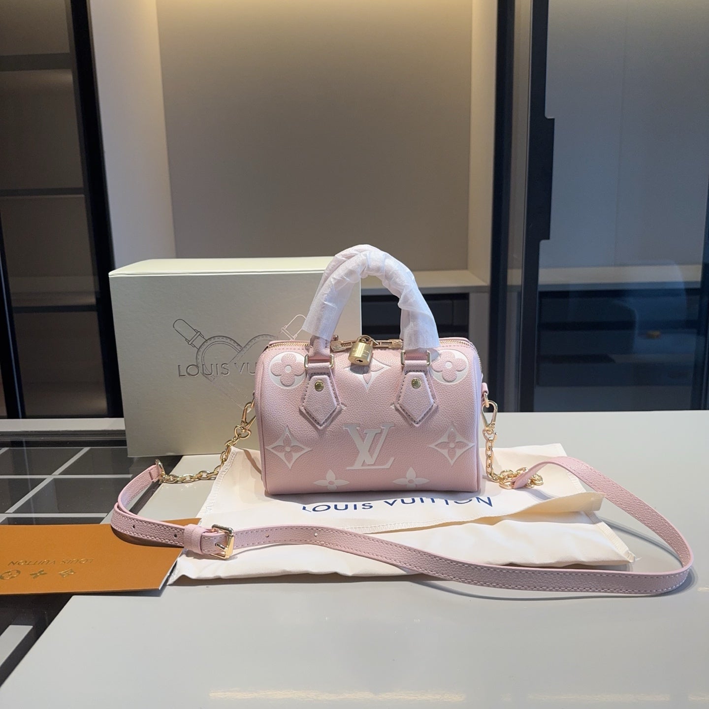 Pink/White Monogram Mini Duffle Bag (20cm)