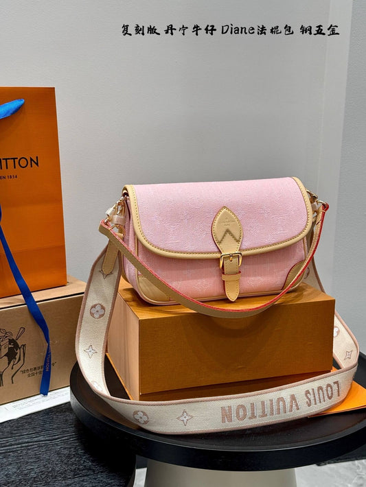 Pink Denim Saddle Crossbody Bag