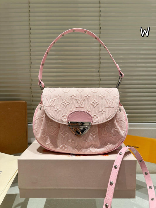 Pink Denim Signature Belle Bag
